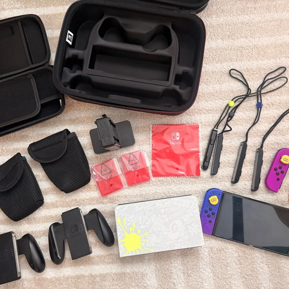 Nintendo Switch with Purple and Yellow Joy-Con Controllers